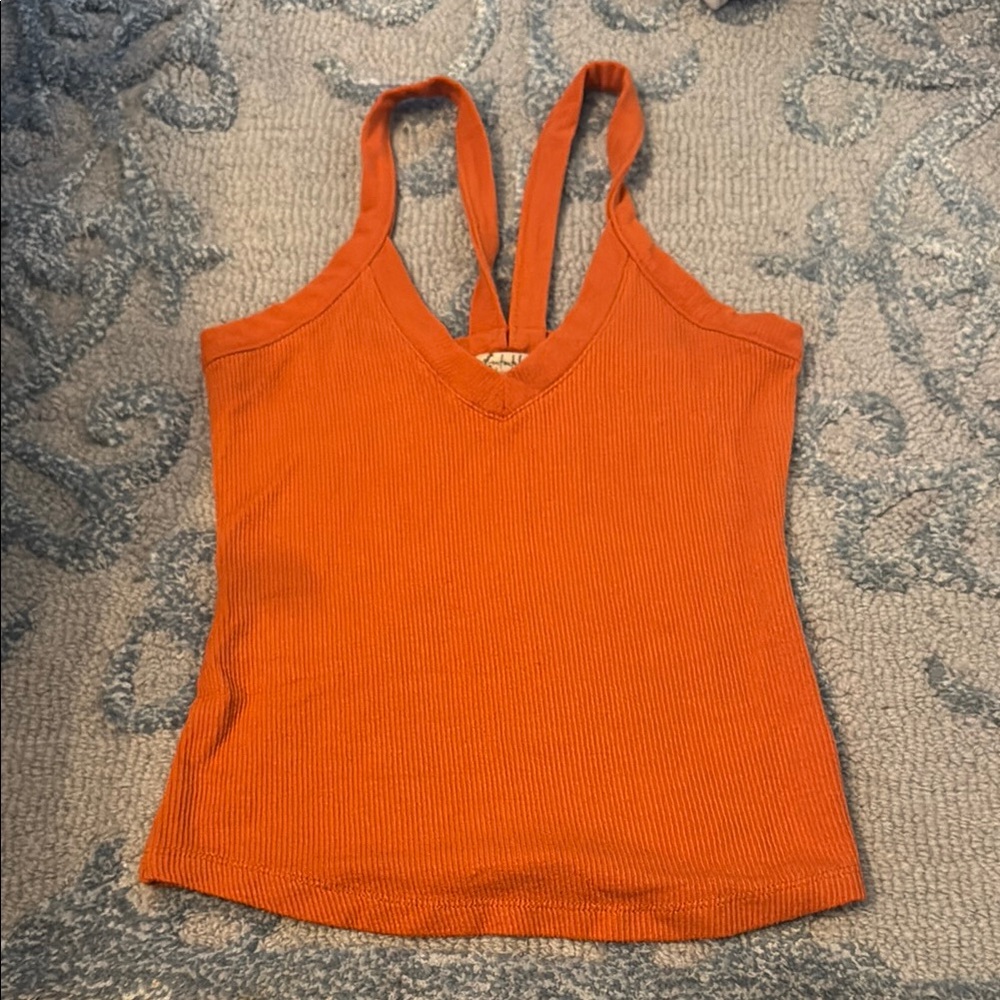 Free People Orange Fitted Sleeveless Tank Top
